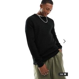 NEW Jack and Jones Black Crew Waffle Knit Sweater Size M